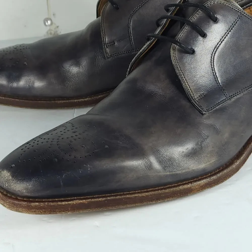 Magnanni Men's Gerard US9M Gray Leather Medallion Toe Oxfords Derby Shoes